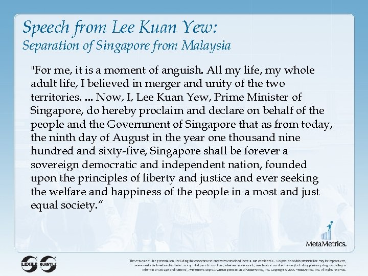 Speech from Lee Kuan Yew: Separation of Singapore from Malaysia 