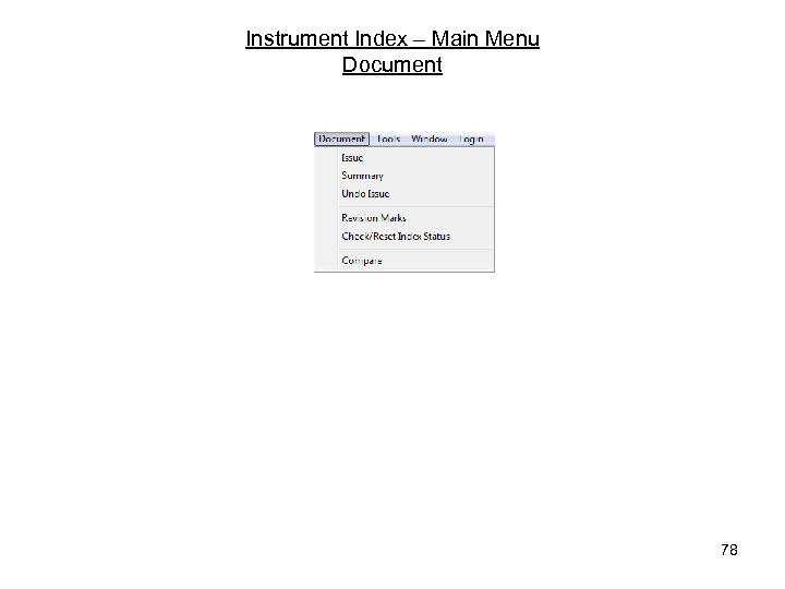 Instrument Index – Main Menu Document 78 