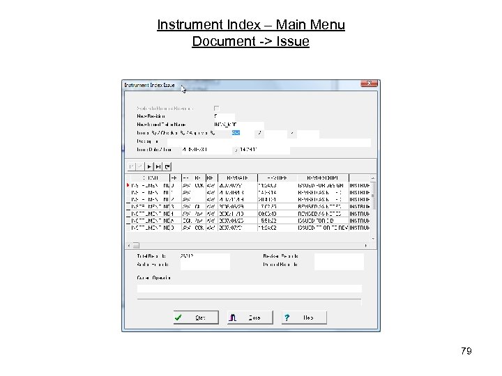 Instrument Index – Main Menu Document -> Issue 79 