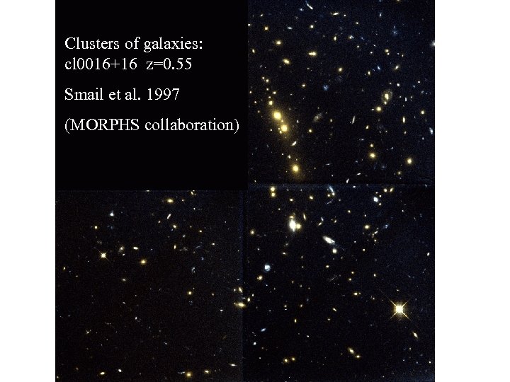 Clusters of galaxies: cl 0016+16 z=0. 55 Smail et al. 1997 (MORPHS collaboration) 