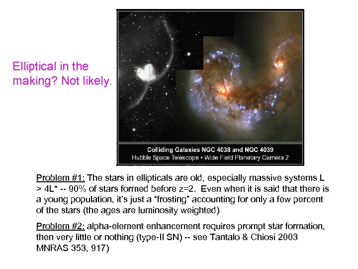 . Elliptical in the making? Not likely. Problem #1: The stars in ellipticals are