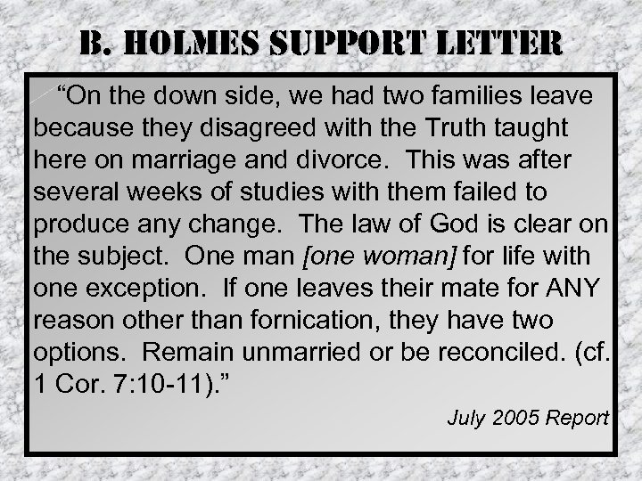 b. holmes support letter “On the down side, we had two families leave because