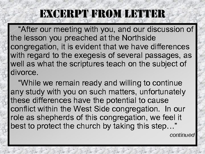 excerpt from letter “After our meeting with you, and our discussion of the lesson