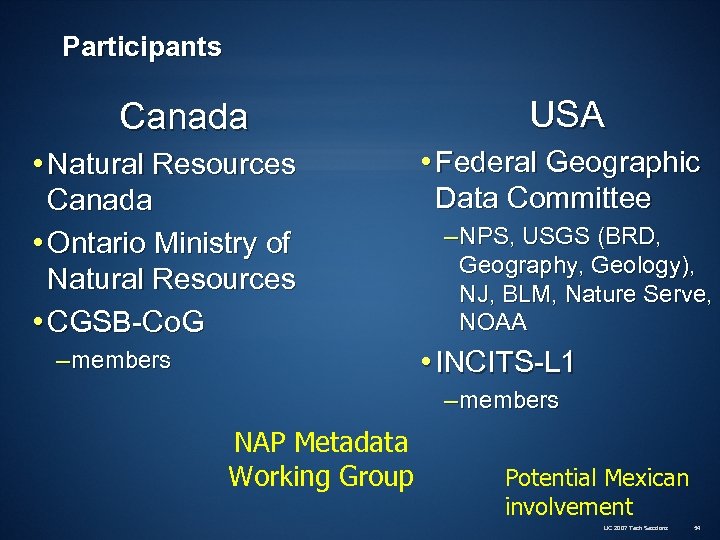 Participants Canada • Natural Resources Canada • Ontario Ministry of Natural Resources • CGSB-Co.