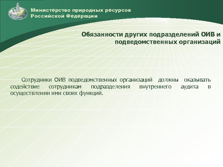 Министерство природных ресурсов Российской Федерации Обязанности других подразделений ОИВ и подведомственных организаций Сотрудники ОИВ