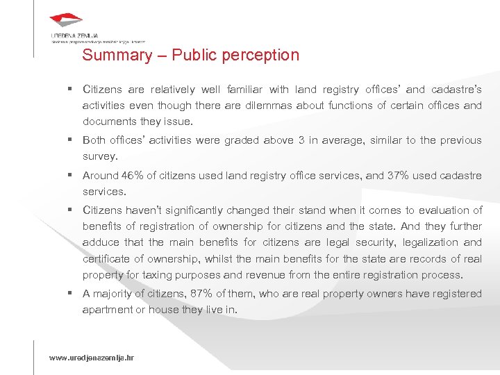 Summary – Public perception Citizens are relatively well familiar with land registry offices’ and