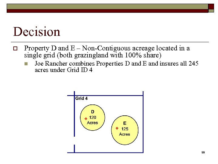 Decision o Property D and E – Non-Contiguous acreage located in a single grid