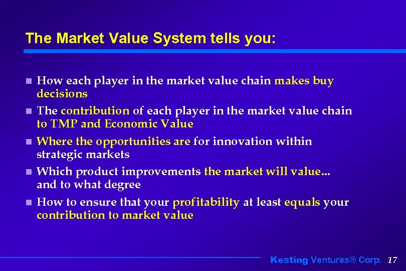 The Market Value System tells you: n n n How each player in the