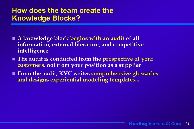 How does the team create the Knowledge Blocks? A knowledge block begins with an