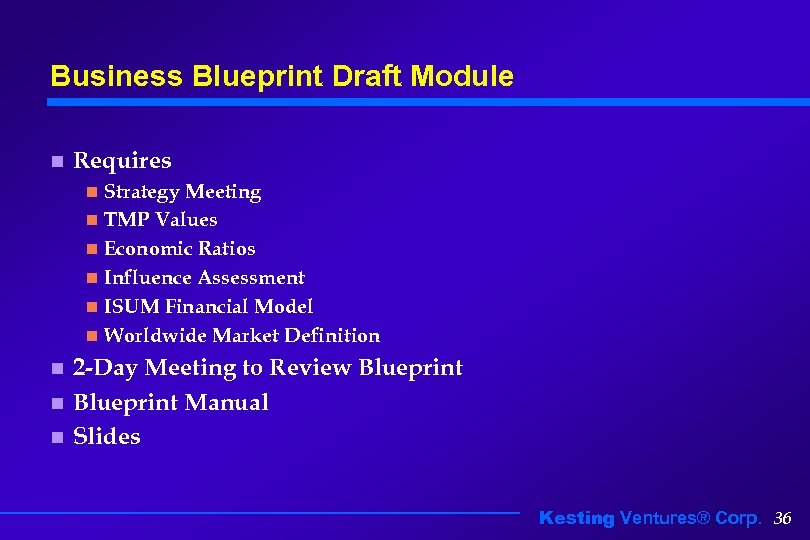 Business Blueprint Draft Module n Requires Strategy Meeting n TMP Values n Economic Ratios