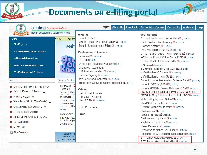 Documents on e-filing portal 10 