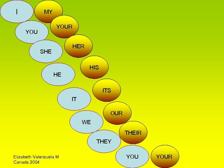 I MY YOUR YOU HER SHE HIS HE ITS IT OUR WE THEIR THEY