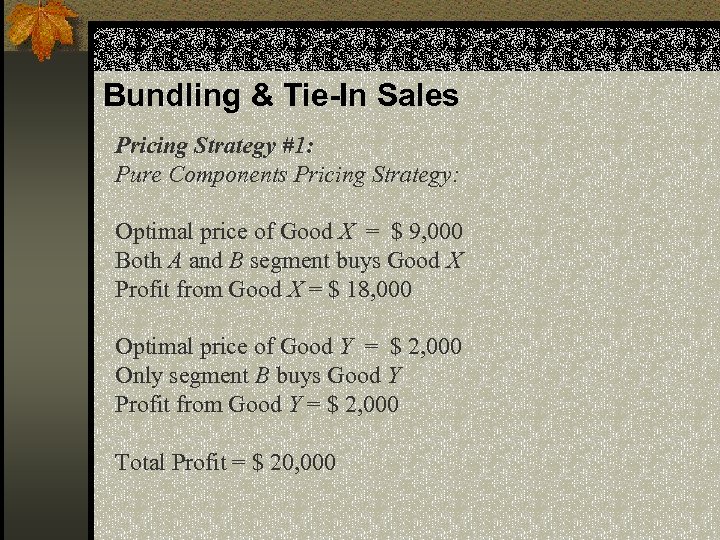 Bundling & Tie-In Sales Pricing Strategy #1: Pure Components Pricing Strategy: Optimal price of