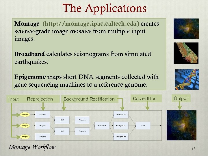 The Applications Montage (http: //montage. ipac. caltech. edu) creates science-grade image mosaics from multiple