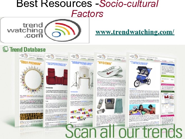 Best Resources -Socio-cultural Factors www. trendwatching. com/ 