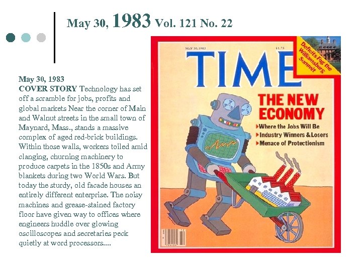 May 30, 1983 Vol. 121 No. 22 May 30, 1983 COVER STORY Technology has