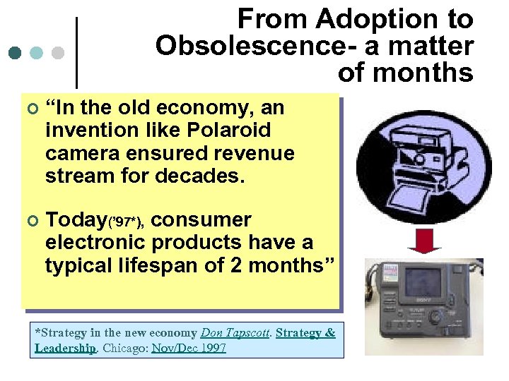 From Adoption to Obsolescence- a matter of months ¢ “In the old economy, an