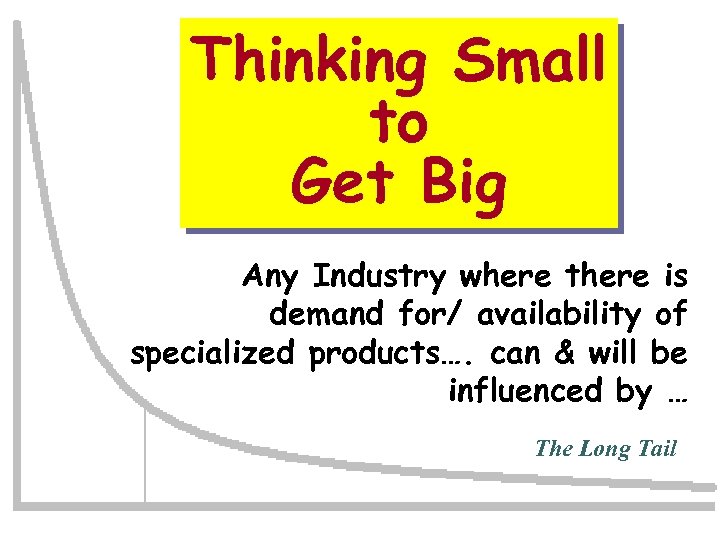 Thinking Small to Get Big Any Industry where there is demand for/ availability of