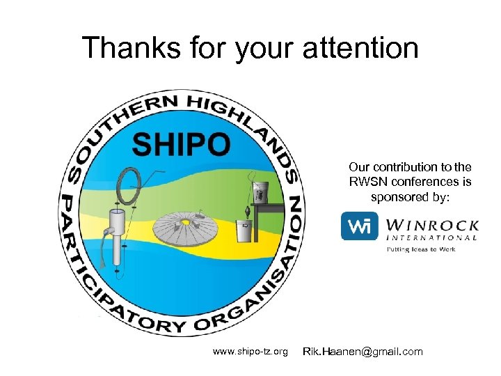 Thanks for your attention Our contribution to the RWSN conferences is sponsored by: www.