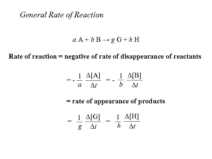 General Rate of Reaction a A + b B → g G + h