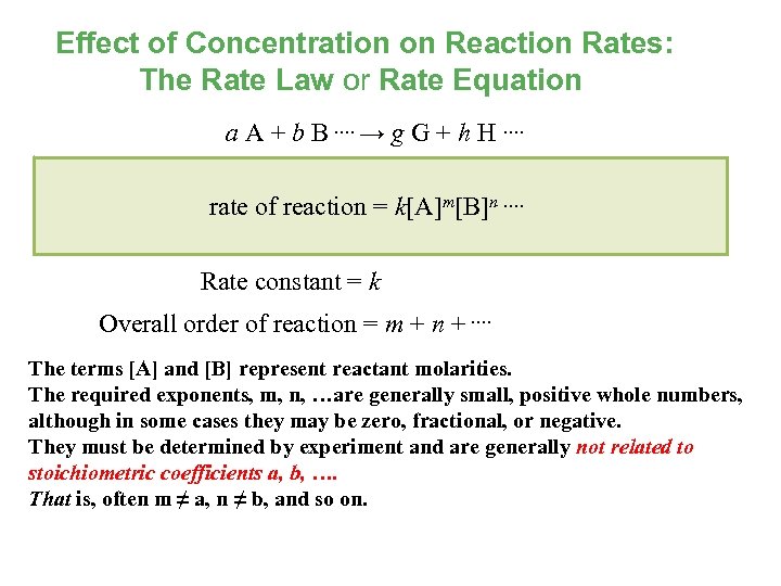 Effect of Concentration on Reaction Rates: The Rate Law or Rate Equation a A