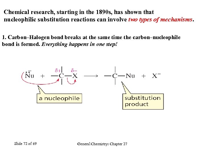 Chemical research, starting in the 1890 s, has shown that nucleophilic substitution reactions can