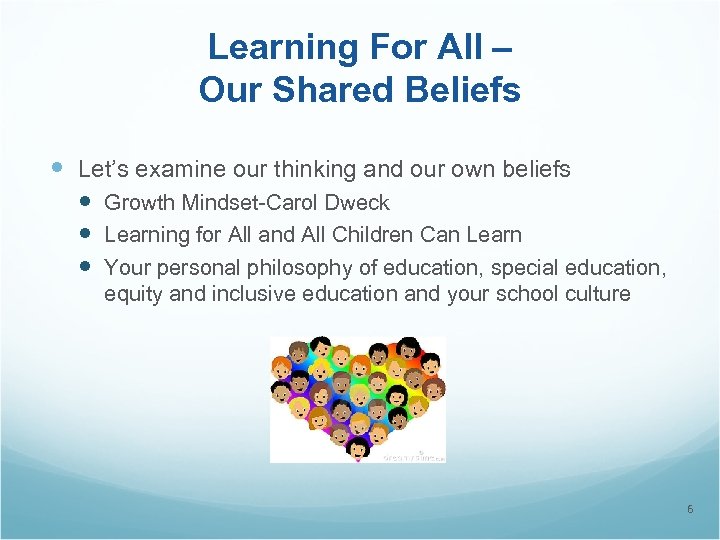 Learning For All – Our Shared Beliefs Let’s examine our thinking and our own