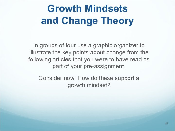 Growth Mindsets and Change Theory In groups of four use a graphic organizer to