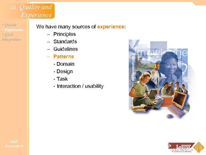 iii. Quality and Experience • Quality • Experience • Q&E Integration Ph. D dissertation