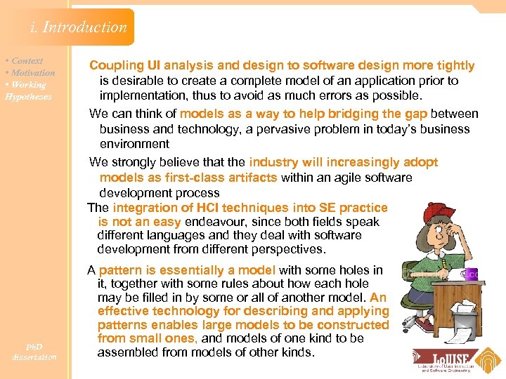i. Introduction • Context • Motivation • Working Hypotheses Ph. D dissertation Coupling UI