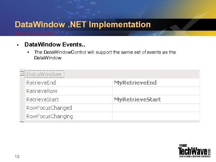 Data. Window. NET Implementation How do you use it? § Data. Window Events. .