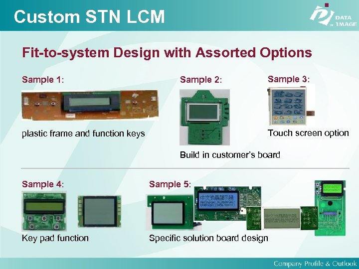 Custom STN LCM Fit-to-system Design with Assorted Options Sample 1: Sample 2: Sample 3: