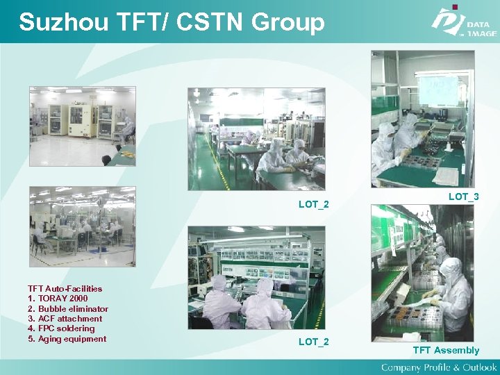 Suzhou TFT/ CSTN Group LOT_2 TFT Auto-Facilities 1. TORAY 2000 2. Bubble eliminator 3.