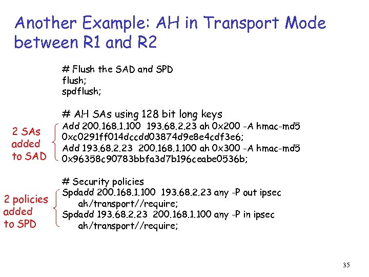 Another Example: AH in Transport Mode between R 1 and R 2 # Flush