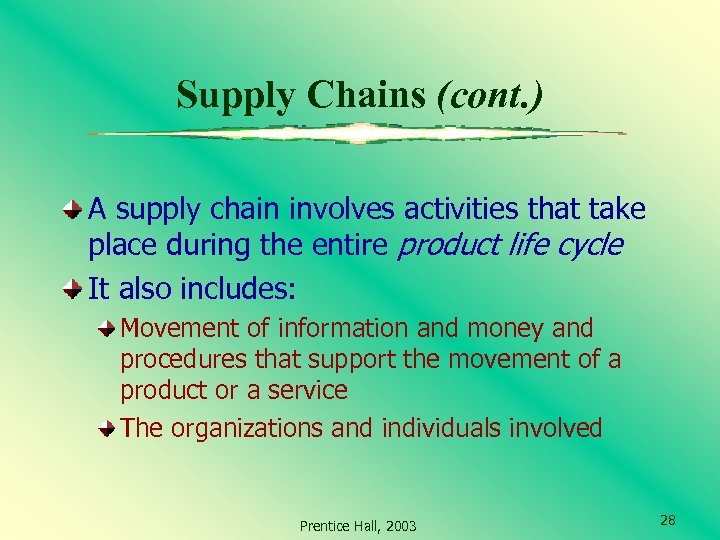Supply Chains (cont. ) A supply chain involves activities that take place during the