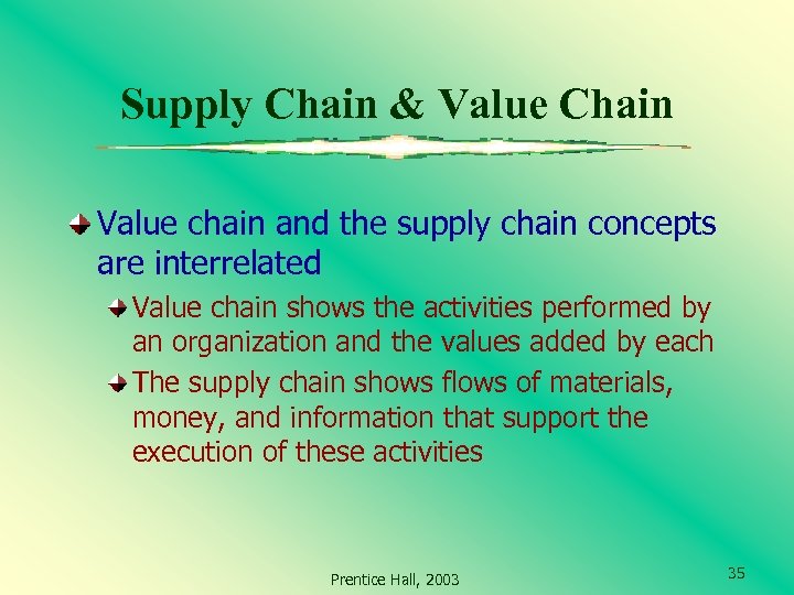 Supply Chain & Value Chain Value chain and the supply chain concepts are interrelated