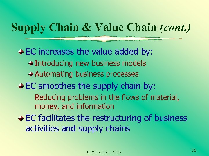 Supply Chain & Value Chain (cont. ) EC increases the value added by: Introducing