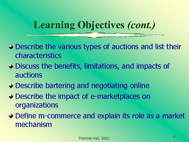 Learning Objectives (cont. ) Describe the various types of auctions and list their characteristics