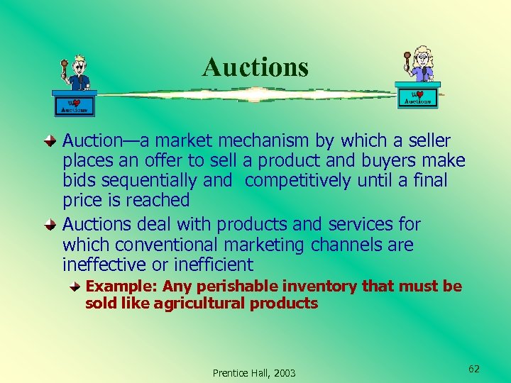 Auctions Auction—a market mechanism by which a seller places an offer to sell a