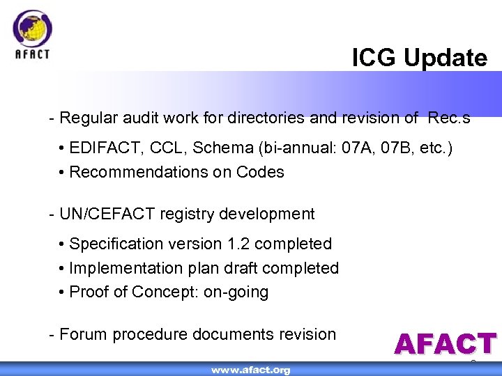 ICG Update - Regular audit work for directories and revision of Rec. s •