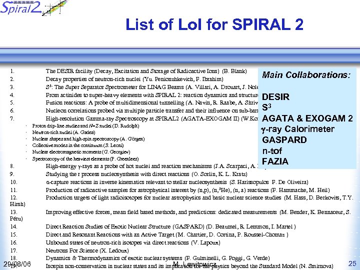 List of Lo. I for SPIRAL 2 1. 2. 3. 4. 5. 6. 7.