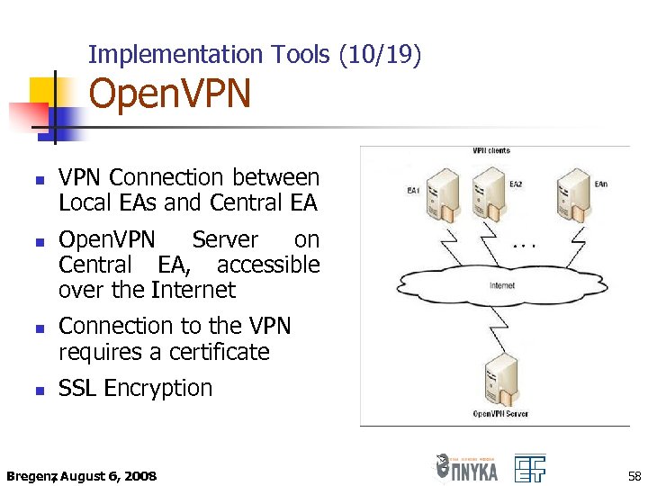 Implementation Tools (10/19) Open. VPN n n VPN Connection between Local EAs and Central