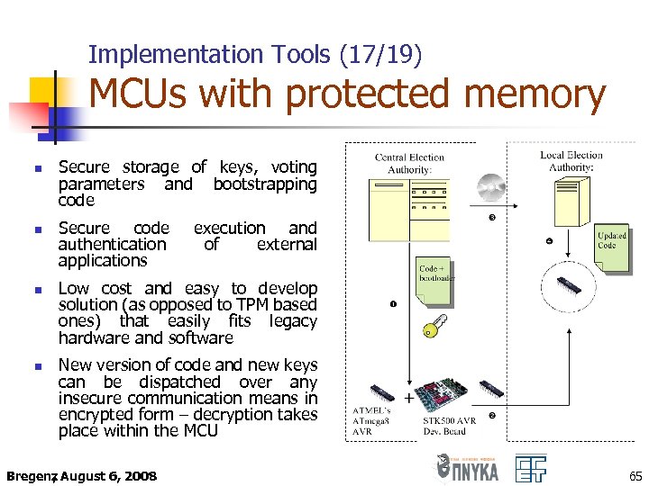 Implementation Tools (17/19) MCUs with protected memory n n Secure storage of keys, voting