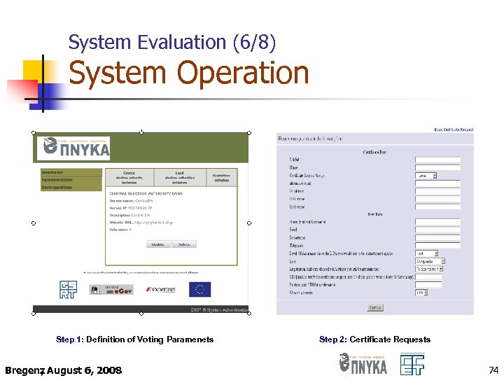 System Evaluation (6/8) System Operation Step 1: Definition of Voting Paramenets Bregenz August 6,