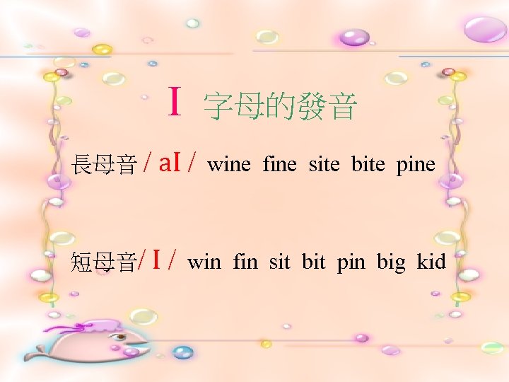 I 長母音 / 字母的發音 a. I / 短母音/ I / wine fine site bite