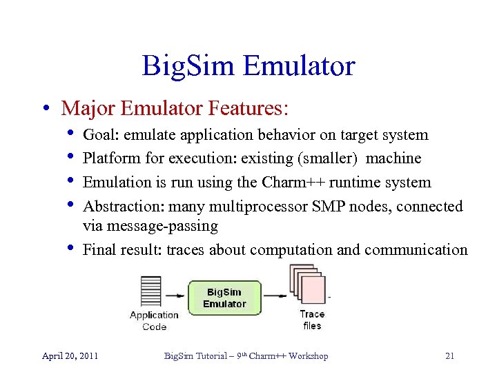 Big. Sim Emulator • Major Emulator Features: • • • Goal: emulate application behavior