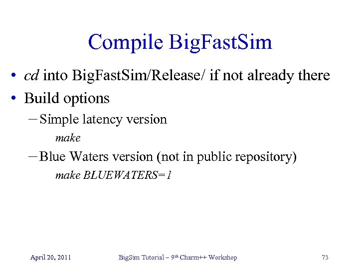 Compile Big. Fast. Sim • cd into Big. Fast. Sim/Release/ if not already there