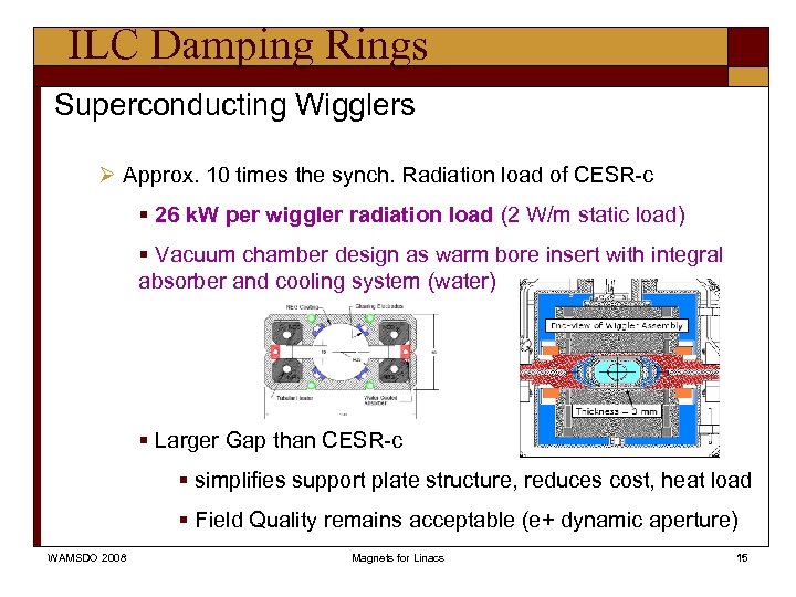 ILC Damping Rings Superconducting Wigglers Ø Approx. 10 times the synch. Radiation load of