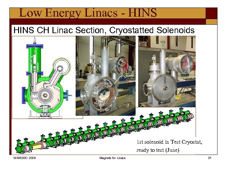Low Energy Linacs - HINS CH Linac Section, Cryostatted Solenoids 1 st solenoid in