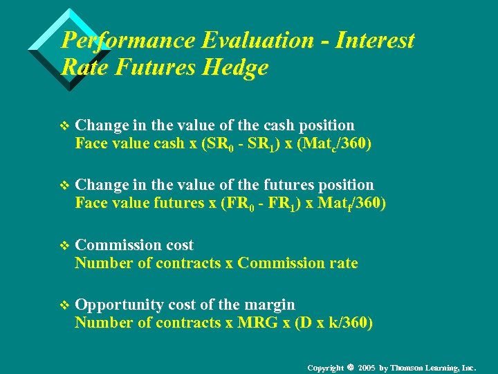 Performance Evaluation - Interest Rate Futures Hedge v Change in the value of the
